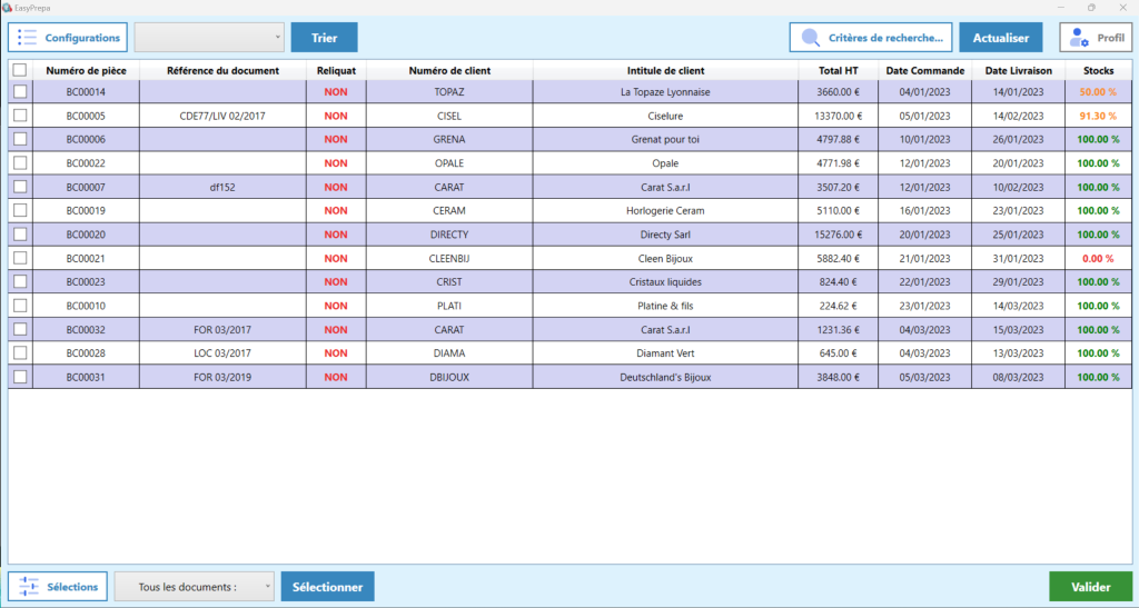 Logiciel EASYPREPA - ALTERNETIS - Transformation des BONS DE COMMANDES SAGE100c en PREPARATIONS DE LIVRAISONS